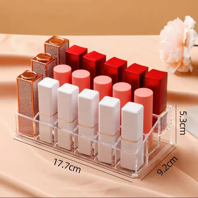 présentoir transparent rouge lèvres organisateur maquillage pinceaux crèmes poudres moderne minimaliste acrylic