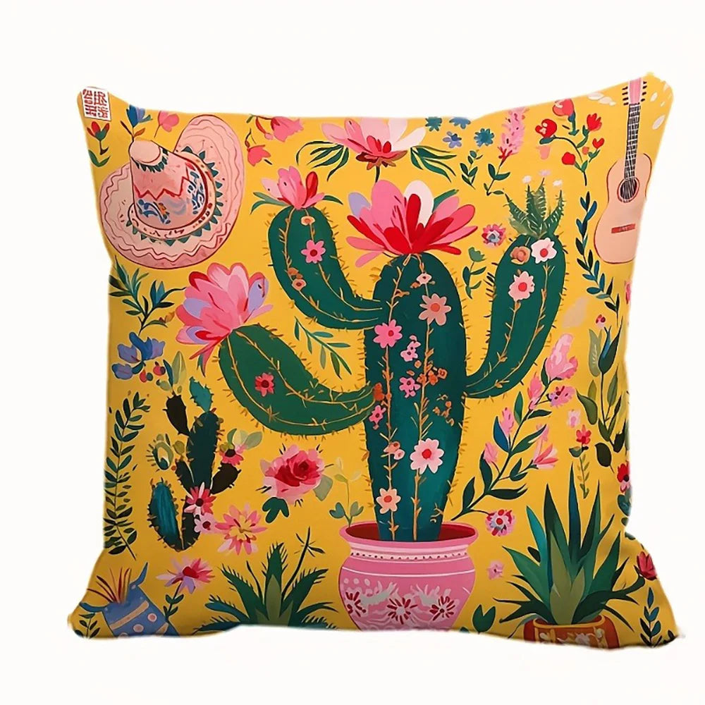 housse coussin imprimée double face motifs floraux animaux multicolores moderne polyester amovible lavable 35cm