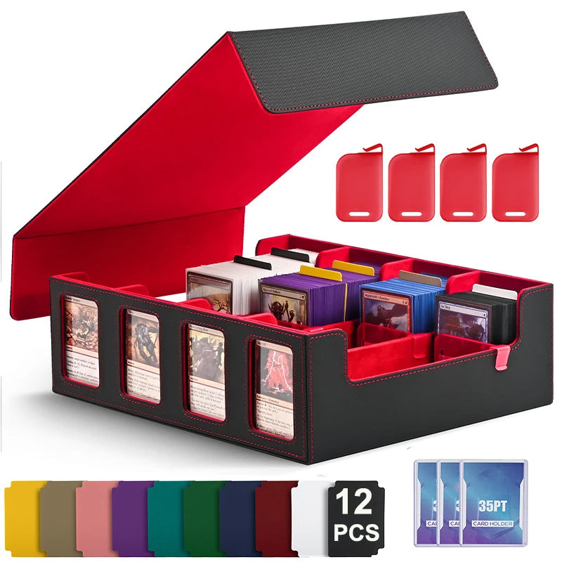 boîte rangement cartes collection 3000 capacités aimants 12 pochettes noir rouge moderne