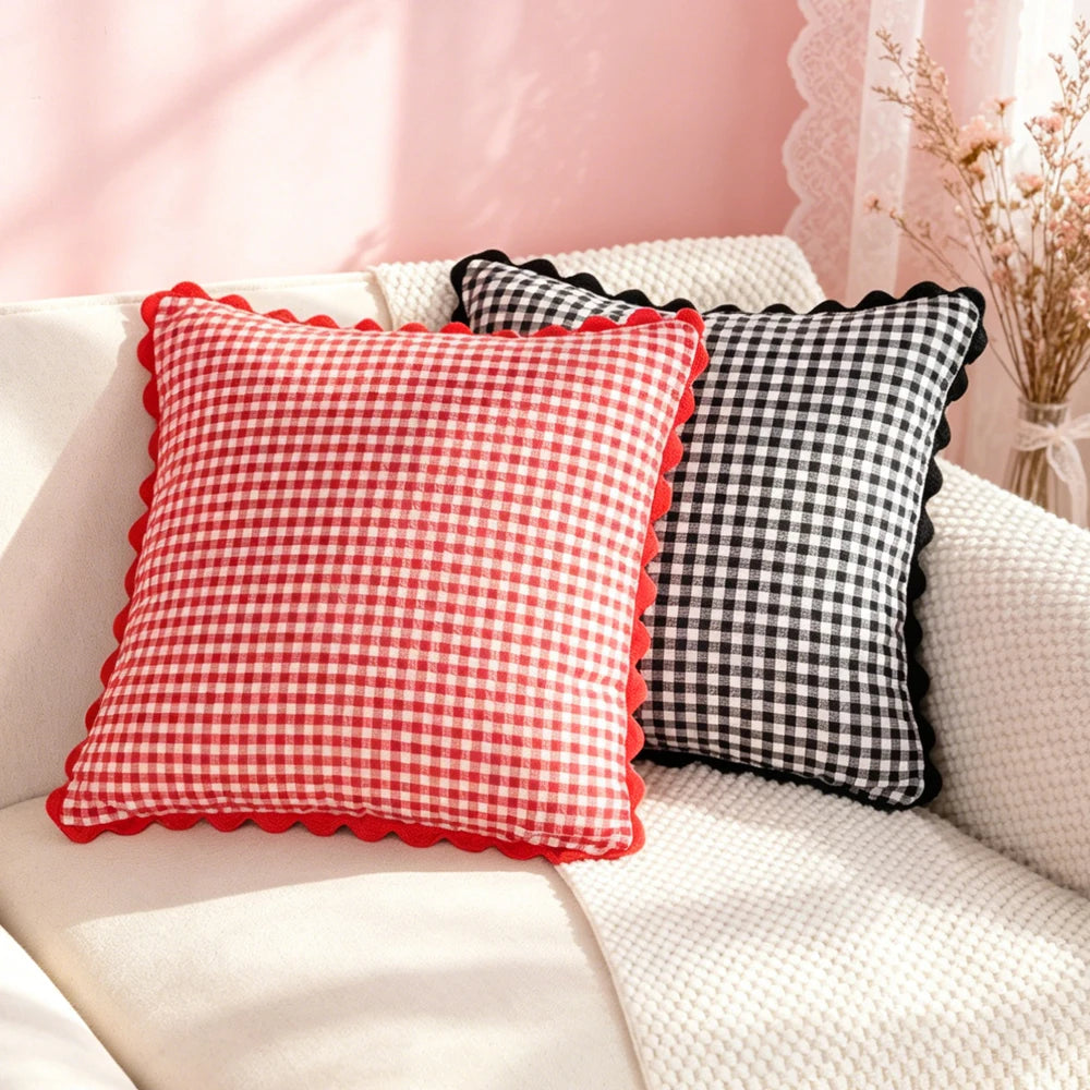 taies d'oreiller carreaux douces moderne confortables lit maison couleurs vert jaune rose orange beige