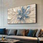 tableau moderne toile abstraite fleurs beige bleu gris opaque sans cadre 50x100cm 50x150cm