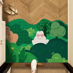 tapis entrée forest animaux paysage vert blanc fleurs naturelle illustration