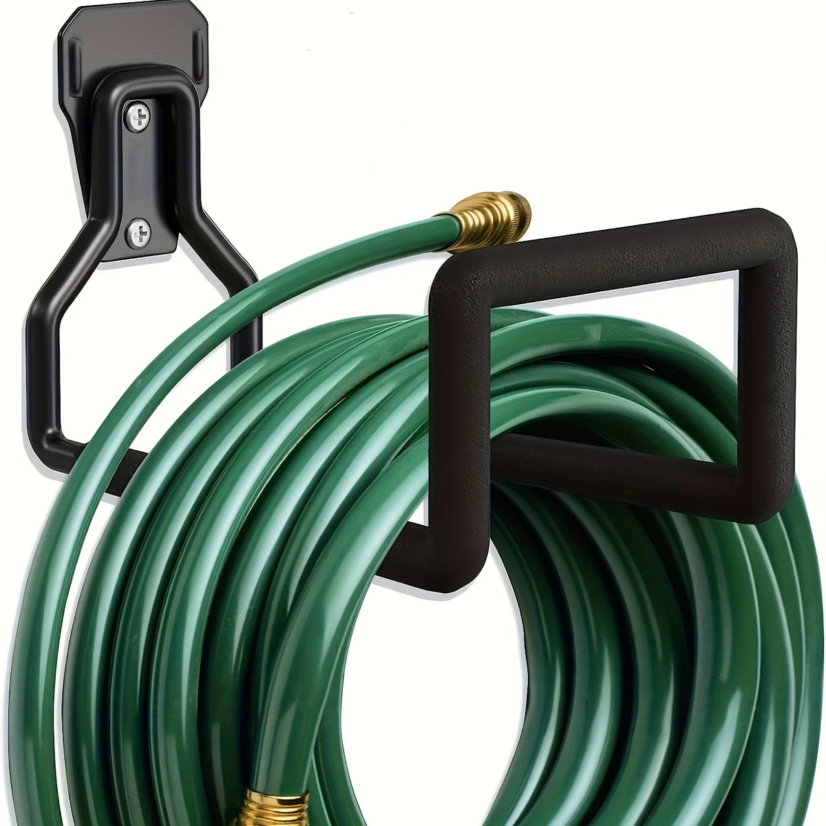 support mural tuyau arrosage robuste noir vert fixations vis mur utilitaire rangement outils fonctionnel