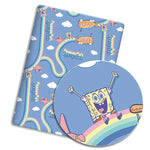 protège coussin personnages animés bob l'éponge motifs floraux lettrage bleu rose grisclair tissu polyester