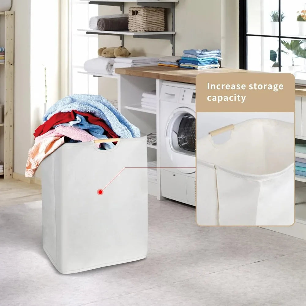 panier linge pliable réutilisable toile lin beige clair poignées bois moderne respectueux l'environnement coton