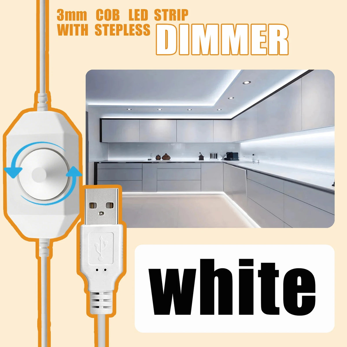 ruban led flexible blanc moderne adhésif interrupteur rotatif 1m 2m 3m 5m usb adaptable