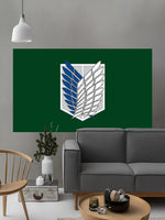 drapeau attack on titan 120x180cm 150x240cm 60x90cm 90x150cm polyester emblème ailes vert foncé decoration