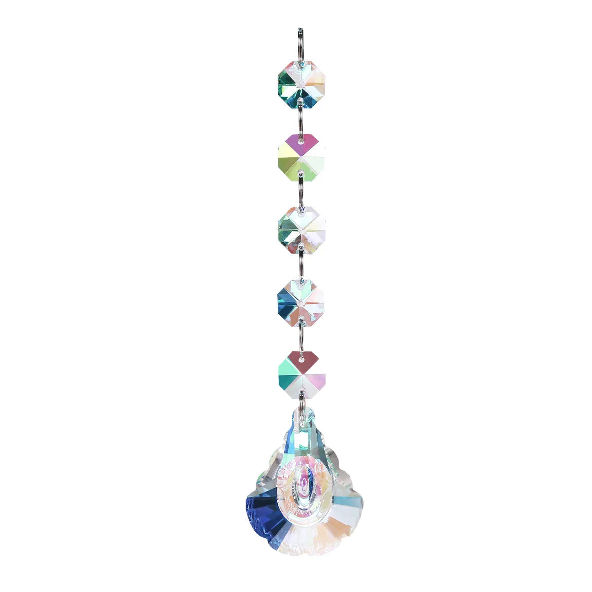 pendentif moderne multicolore facettes brillantes transparents anneaux métalliques chaîne élégants