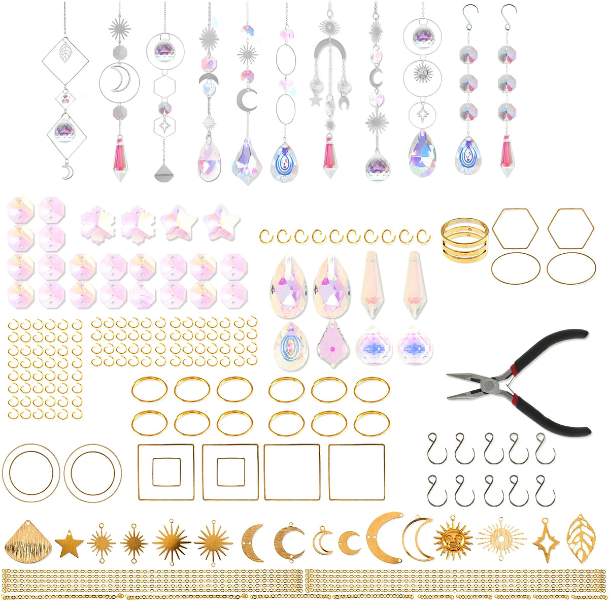 suncatcher artisanal transparent multicolore cristaux motifs floraux papillons roses métal inoxydable kit décoration maison