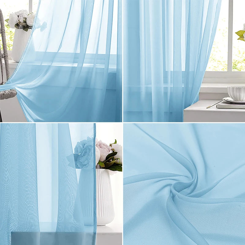 rideaux transparents bleus poissons rouges décoratifs tissu léger plissé fantaisiste chambre coucher