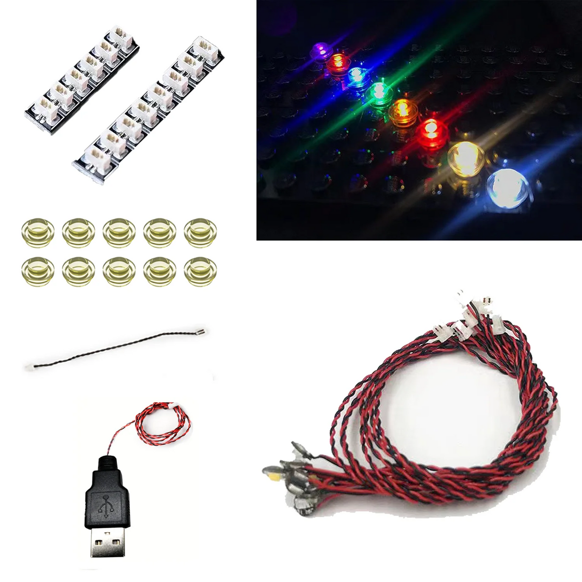 blocs construction lumineux blanc bleu vert rouge adhésif flash slow éclairage usb compatible moderne