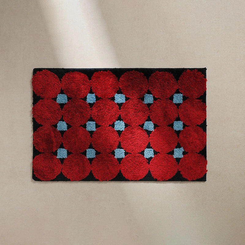 tapis moderne bleu clair rouge blanc motif géométrique doux antidérapant polyester
