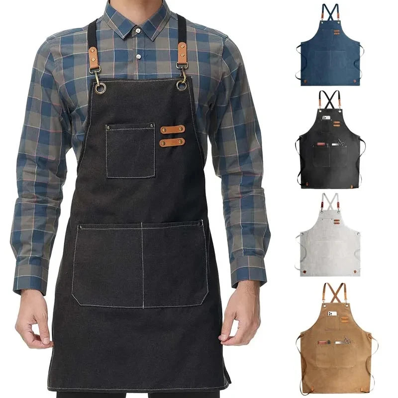 tablier travail toile coton vintage noir gris beige poches outils écrous cuir