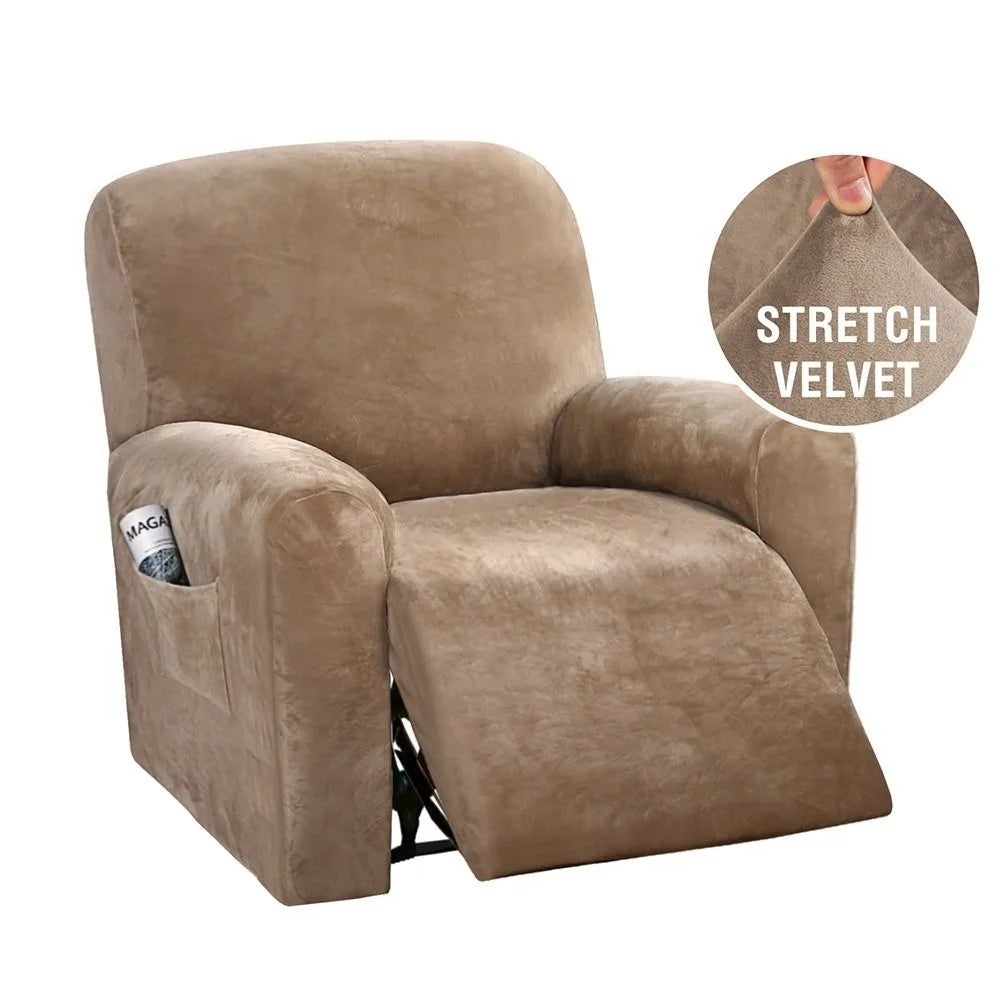 couvre siege fauteuil inclinable velours stretch gris bleu beige moderne élastiques accueil sofa cover