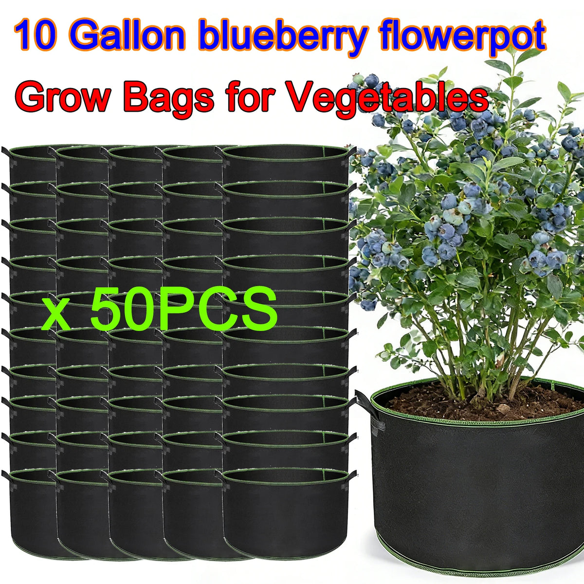 sacs culture légumes fibre végétale noir poignées portables 10 gallons 50 pièces