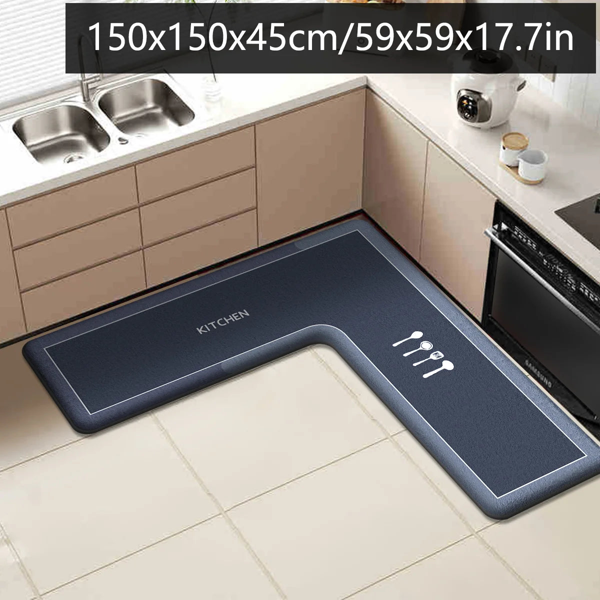 tapis cuisine noir gris points absorbant antidérapant polyester moderne salle bain chambre porte