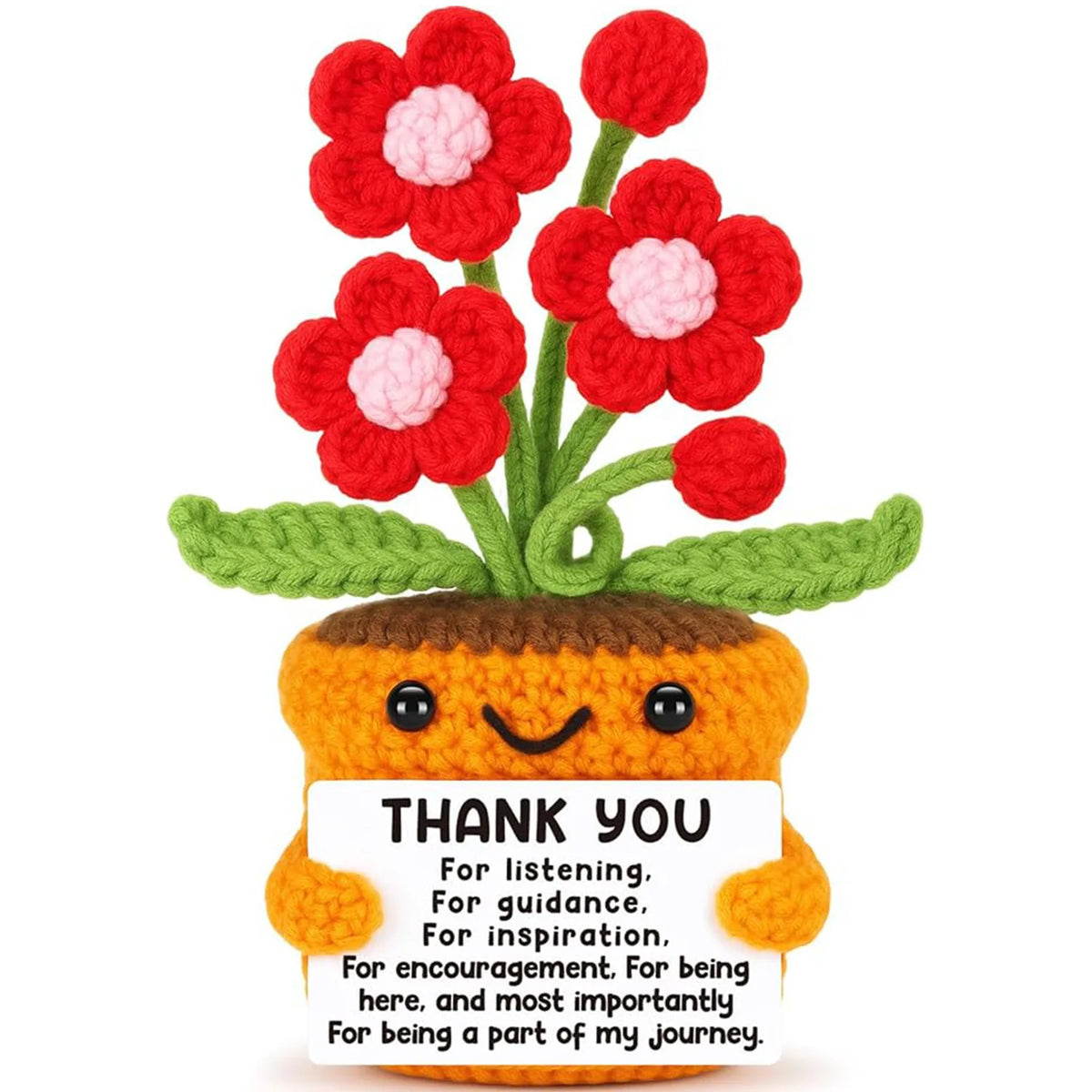 plante crochet fleurs colorées visage souriant artisanal créatif décoration maison cadeau original orange rouge