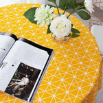nappe table ronde moderne gris bleu jaune triangles géométriques imperméable noël extérieur 120cm 150cm