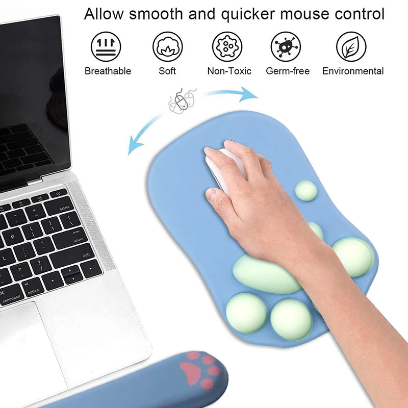 tapis souris ergonomique pattes chat noir rose clair silicone antidérapant confortable moderne semi adhésif