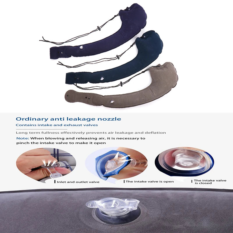 coussin voyage bleu marine gris velours confortable ergonomique cordon ajustable dimension 21cm 88cm total