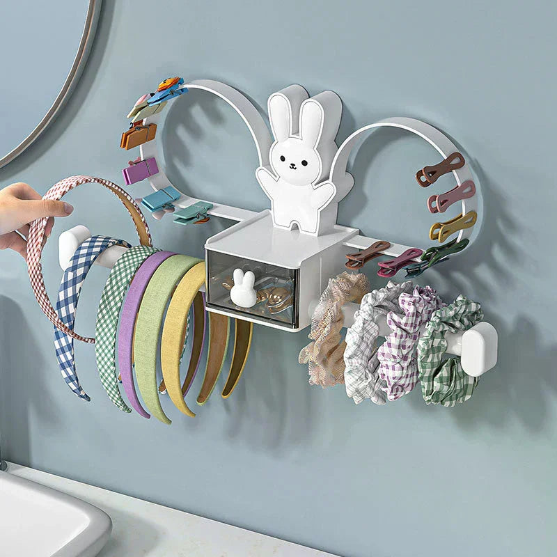 organisateur mural accessoires coiffure headbands pinces barrettes lapin enfantin blanc motifs colorésOpaque boîte rangement