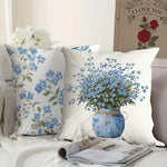 housse coussin polyester bleu clair fleurs textes décoratifs chambre salon voiture 40x40 45x45 50x50