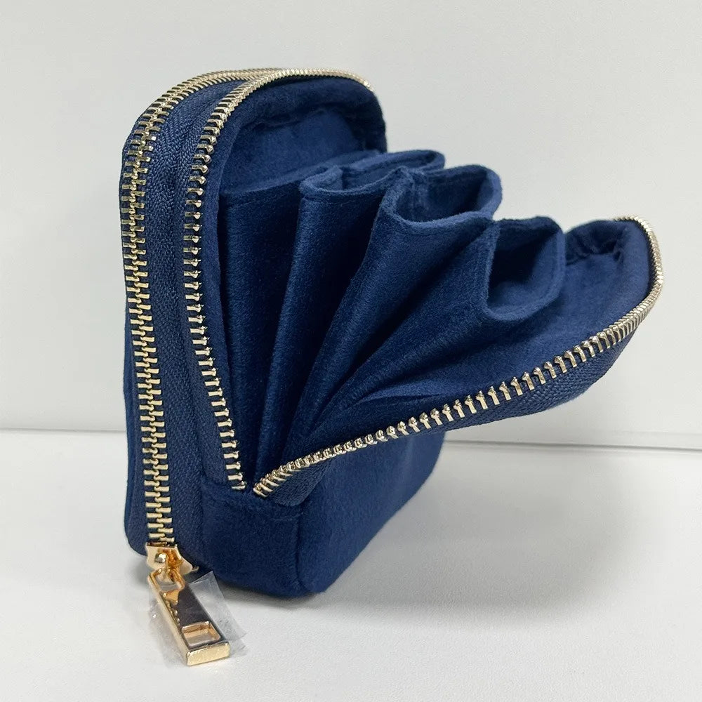 porte bijoux velours violet bleu marine classique glissière cartes billets cosmétique voyage