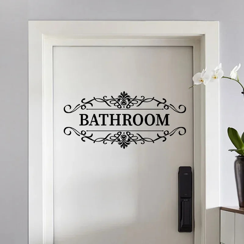 autocollants mural ornements floraux texte bathroom toilet adhésif classique vintage chambre salle bains porte
