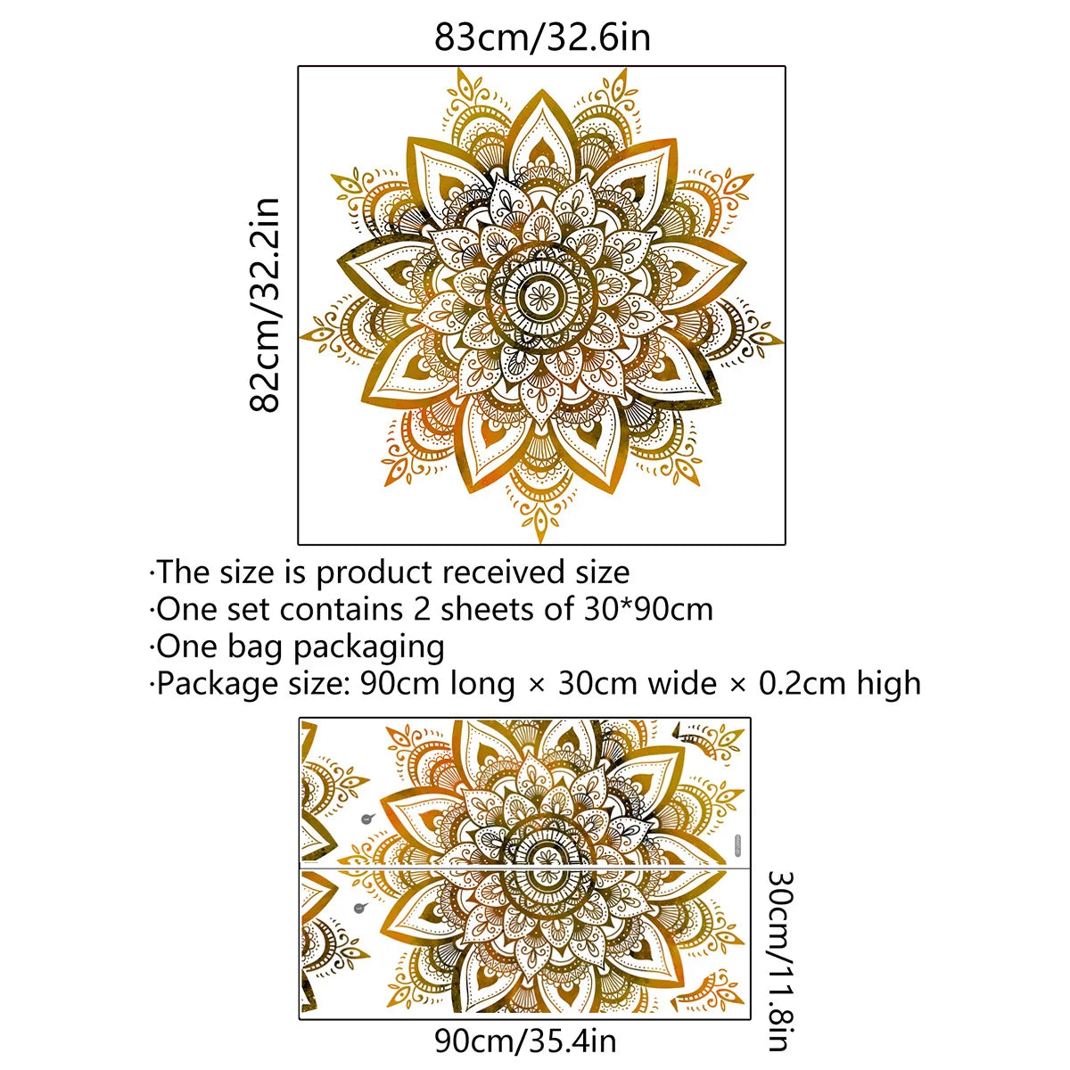 sticker mural mandala complexe doré beige ethnique boho chic adhésif salon chambre décoration murale