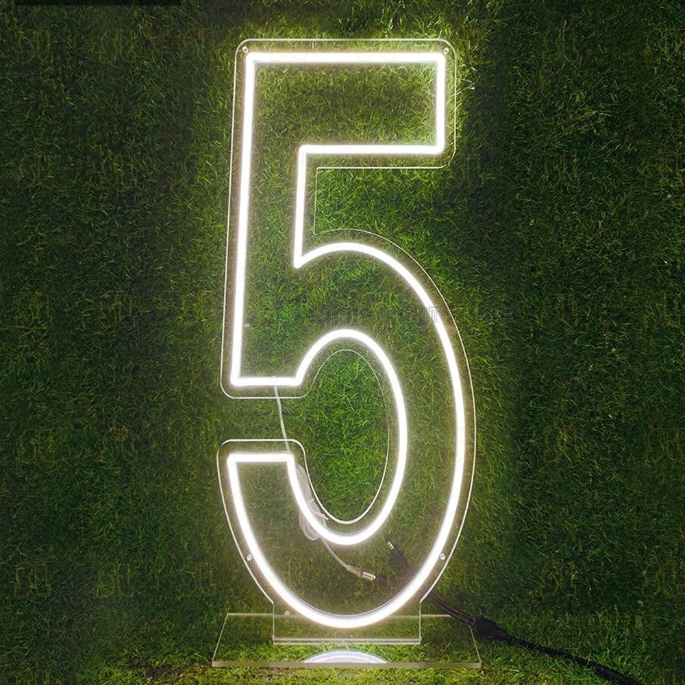 Enseigne LED néon numéro 5 vert 70 cm fête