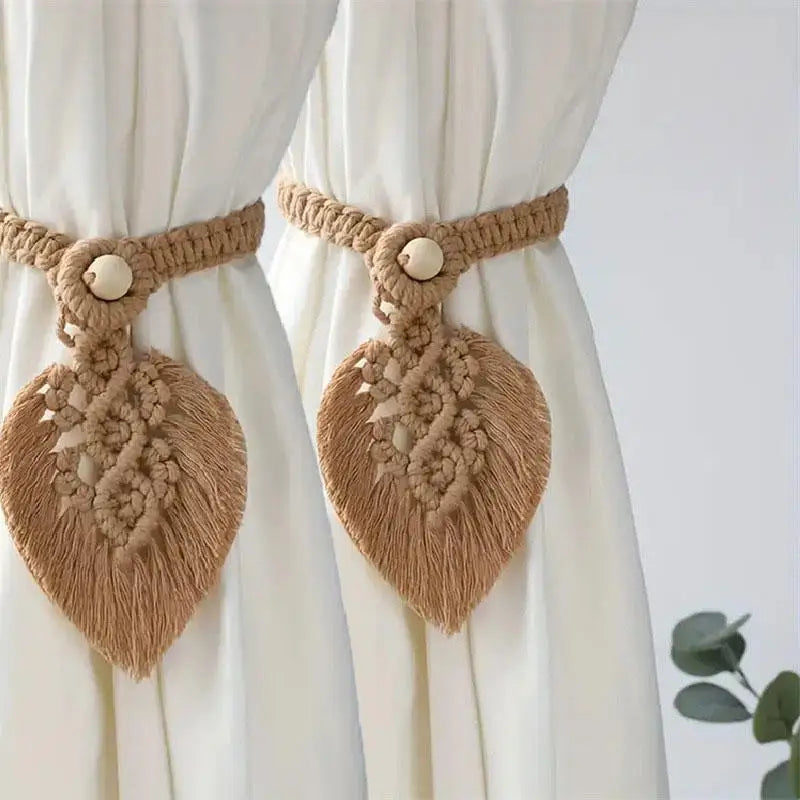 rideaux macramé boho franges beige vert gris jauneclair