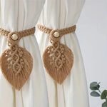 rideaux macramé boho franges beige vert gris jauneclair
