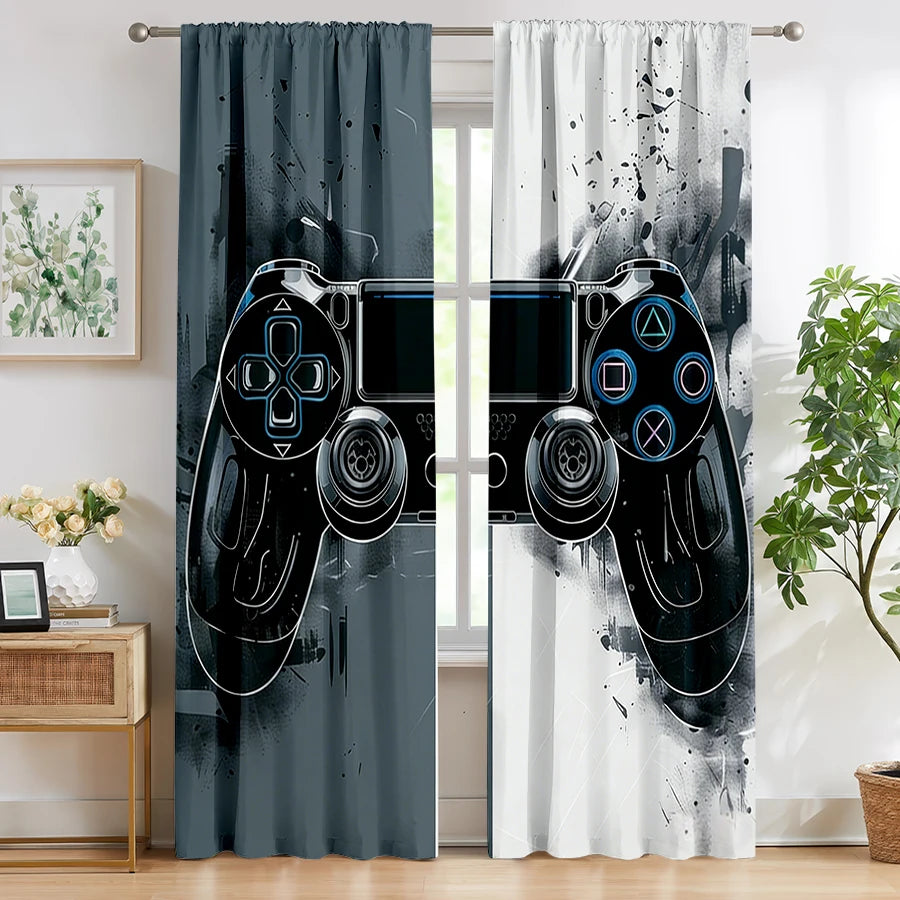rideau moderne manette jeu gris noir blanc motif abstrait translucide polyester chambre jeu