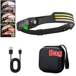 lampe frontale rechargeable led noir jaune usb camping pêche randonnée ceinture ajustable modérne pratique
