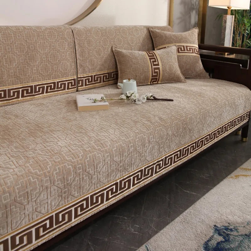 coussin canapé géométrique beige housse textile jacquard salon fauteuil banquette