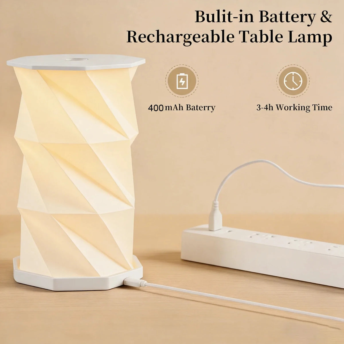 lampe table portable rechargeable usb blanc origami moderne tactile