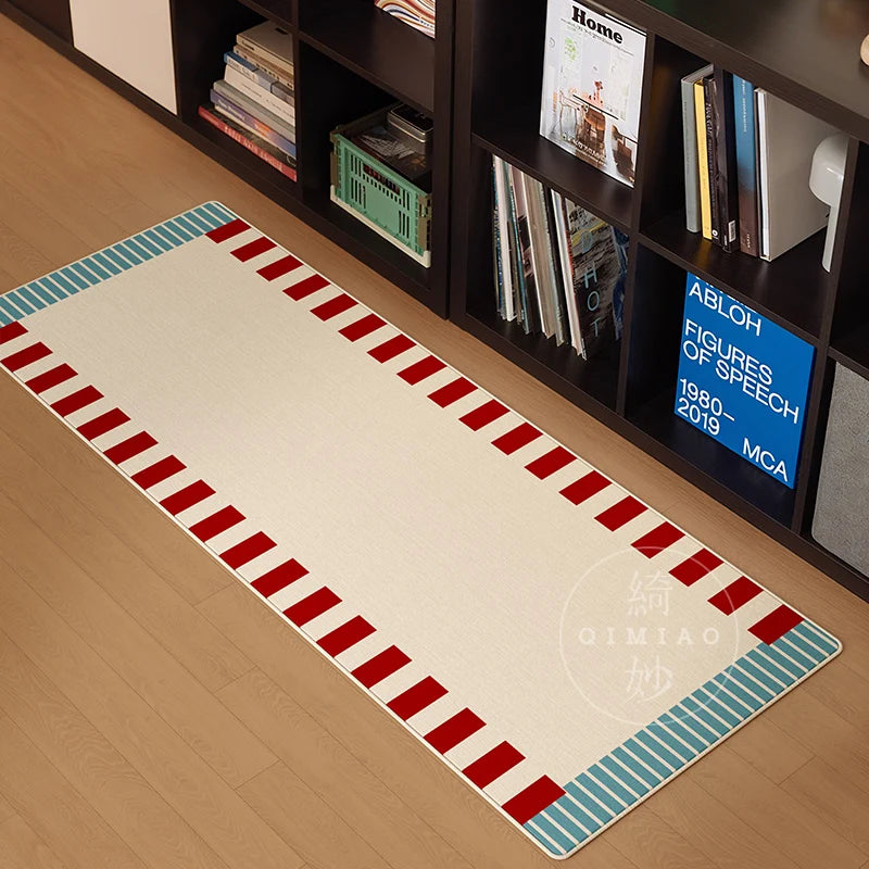 tapis vintage carreaux blanc rouge bleu clair moderne résistant décoloration peluche moelleuse antidérapantintérieur chambre