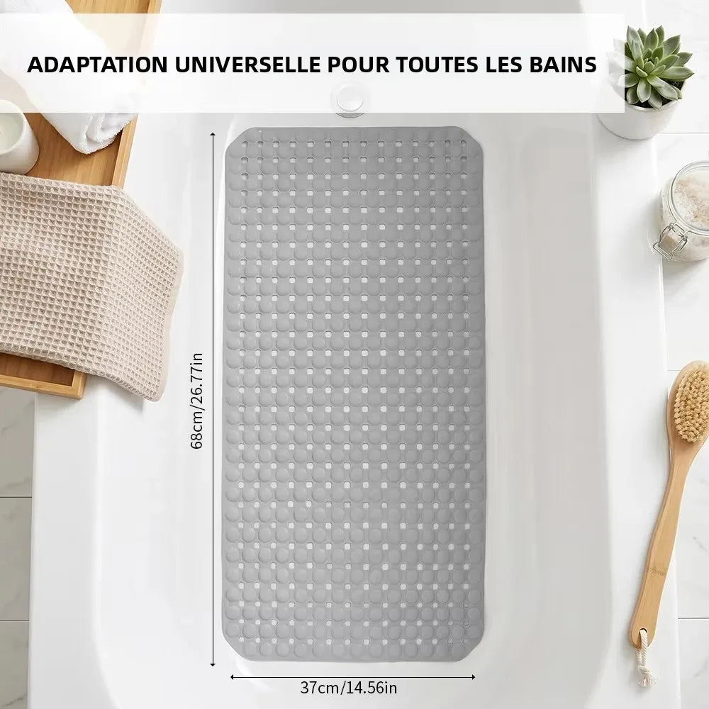 tapis bain antidérapant moderne gris clair perforations ventouses 37x68cm drainage sécurisé doux machine