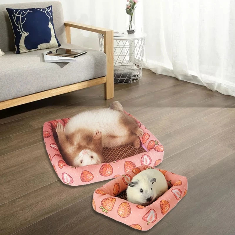 lit hamster confortable moderne fraises roses fond rose clair marron clair blanc