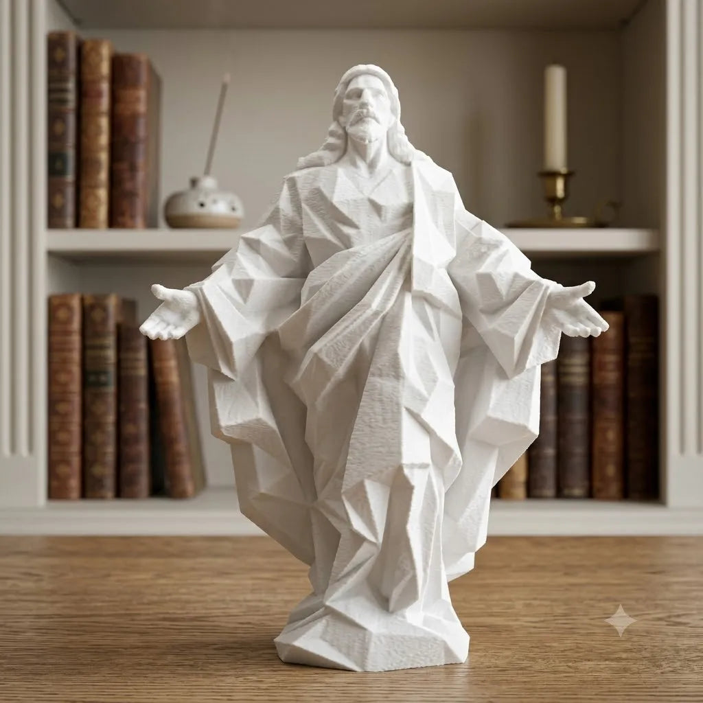 statue jésus christ blanc géométrique moderne ornement religieux artistique table