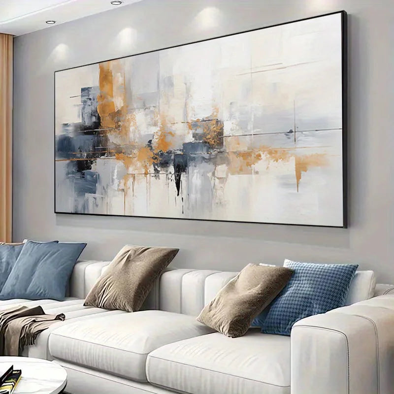 toile abstraite moderne gris noir beige orange rectangle vertical décoration murale sans cadre appartement