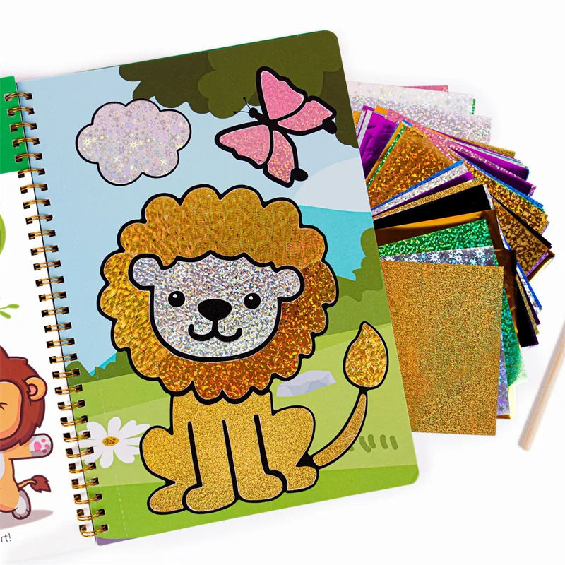 feuilles métal colorées animaux glitter cartes colorier mode créatif enfantin spirale 80 feuilles 32