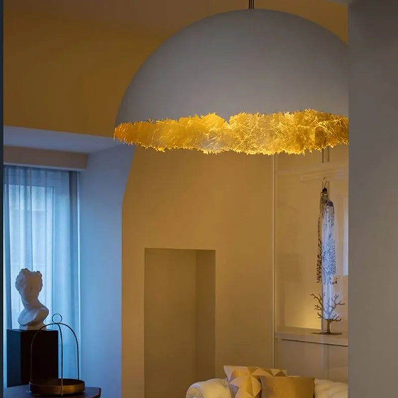 suspension lumineuse résine acrylique blanc texture feuillue moderne 30cm 40cm 50cm 60cm