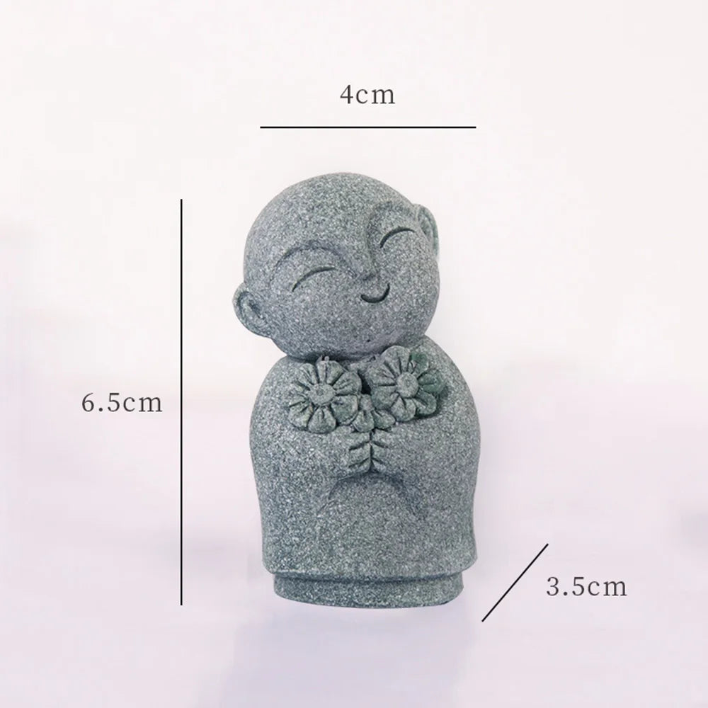 statuette bouddha jizo résine gris clair minimaliste moderne décoration jardin sans motif opaque