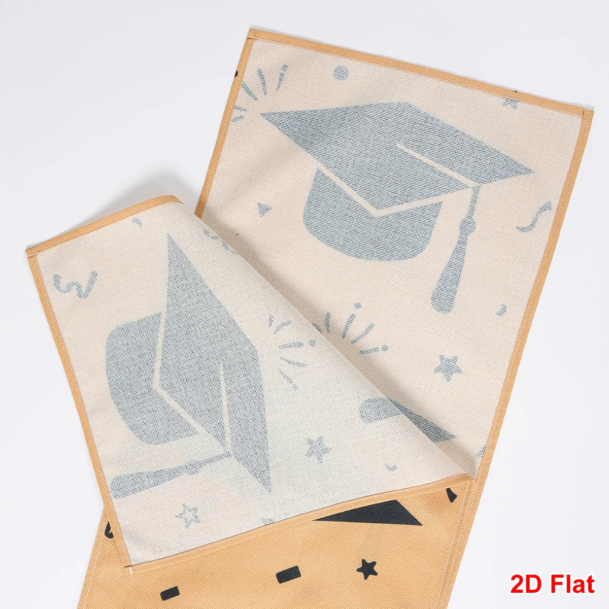 nappe table cérémonie remise diplômes motif chapeaux étoiles abstrait décoration fête graduation beige noir