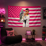 décoration murale drapeau rose étoiles blanches clips moderne chambre équipe sport accroché polyester super