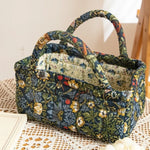 sac main fleur bleu vert beige réutilisable poignées vintage opacité multifonction portable