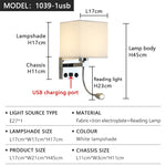 lampe murale moderne led usb interrupteur tissu blanc beige noir