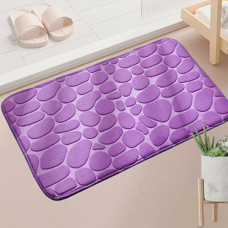 tapis sol salle bain rose clair gris violet texture cailloux moderne antidérapant polyester pile