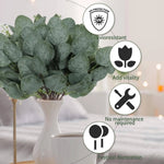 bouquet artificiel feuilles eucalyptus vert blanc moderne minimaliste extérieur mariage décoration table exposition festive